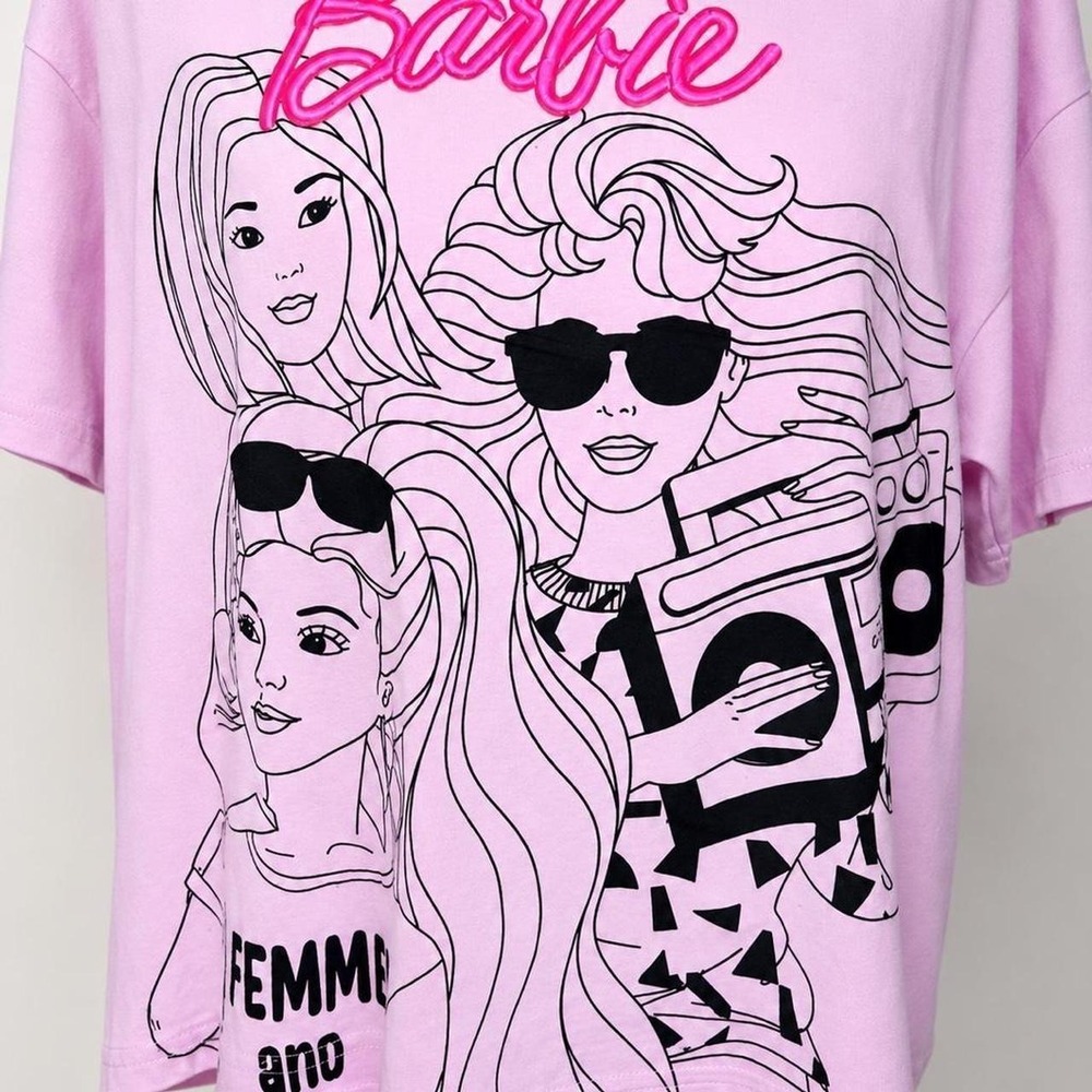 Barbie Embroidered Logo Graphic Oversized T-Shirt - Picture 3 of 7
